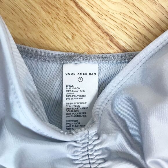 GOOD AMERICAN Silver Satin One Piece‎ Swimsuit Always Ruched Size 7 4X 4XL New - Picture 6 of 13